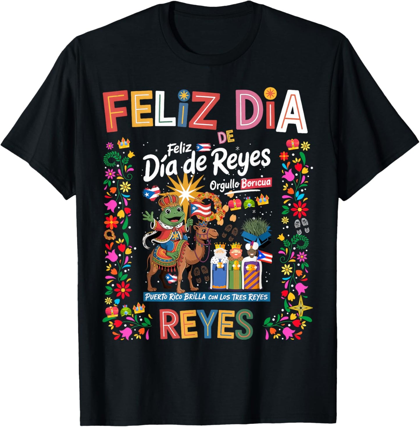 Three Kings Day Puerto Rican Kids Idea & Coqui Frog Boricua T-Shirt - T-Shirt | Black