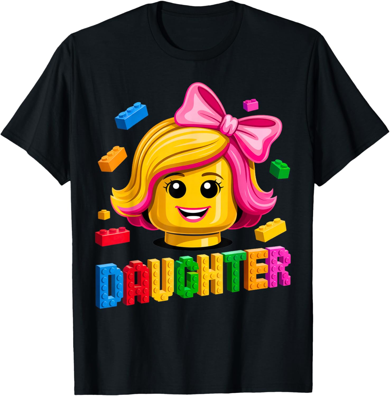 Family Daughter Master Builder Building Brick Blocks Kids T-Shirt - T-Shirt | Black