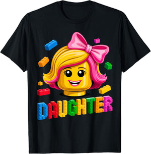 Family Daughter Master Builder Building Brick Blocks Kids T-Shirt - T-Shirt | Black