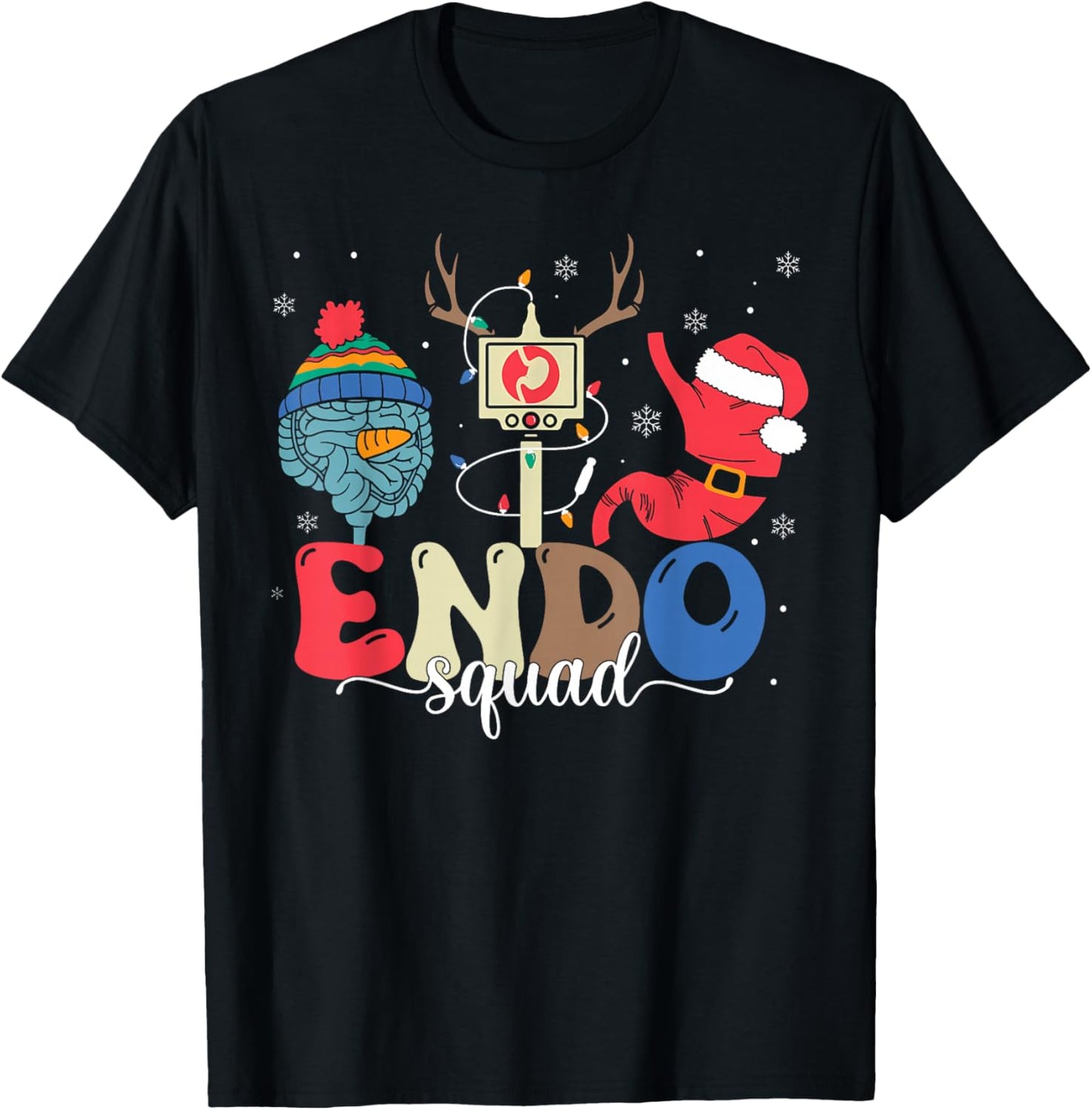 Endo Squad Nurse Stomach Santa Hat Endoscopy Tech Christmas T-Shirt - T-Shirt | Black