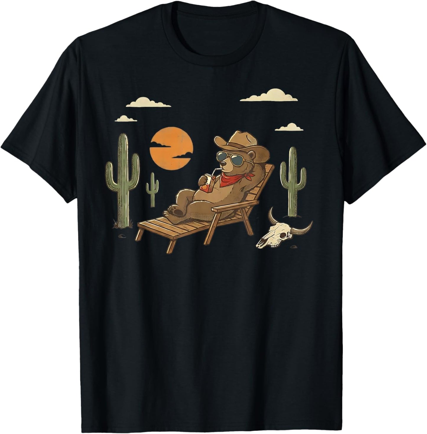 Funny Cowboy Bear Western Country Wild West Retro T-Shirt - T-Shirt | Black