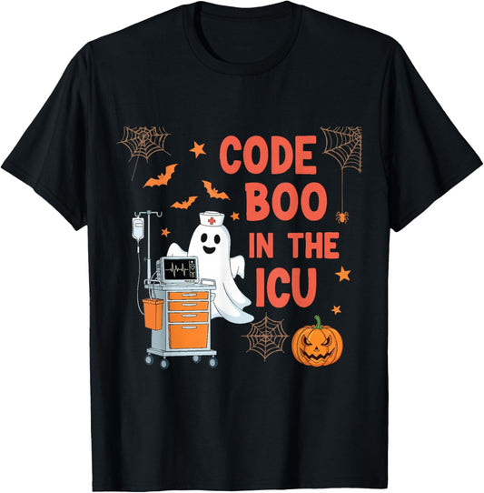 Costume Ghost Code Boo in The ICU Nursing for Halloween T-Shirt - T-Shirt | Black