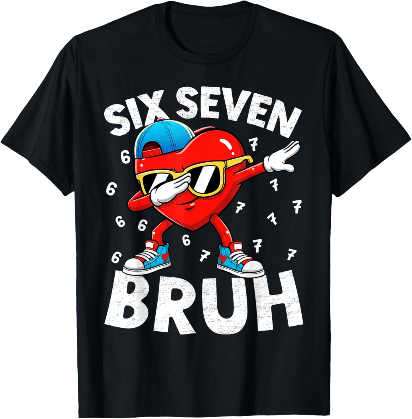 Heart Dabbing Valentines Day Six Seven Bruh 6 7 Meme Boys T-Shirt - T-Shirt | Black