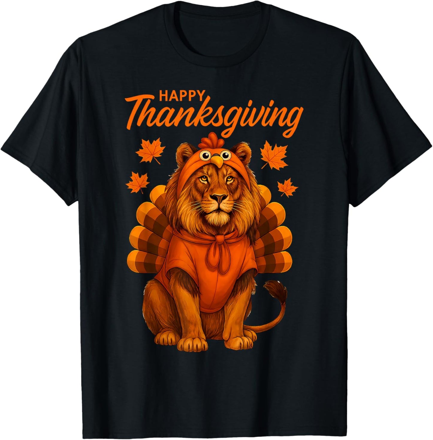 Happy Thanksgiving Lion Women Boys Girls Kids Outfit Gifts T-Shirt - T-Shirt | Black