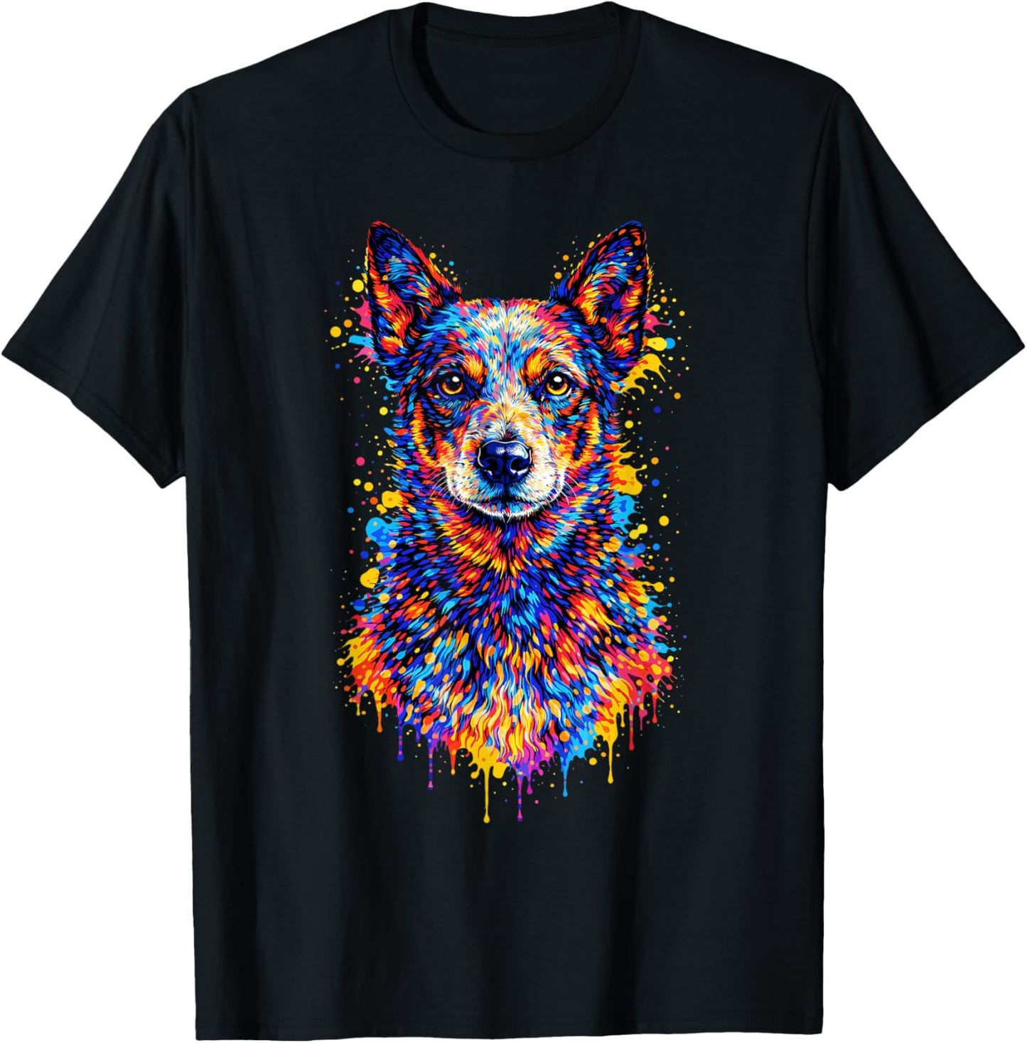 Colorful Blue Heeler Australian Cattle Dog Portrait T-Shirt - T-Shirt | Black
