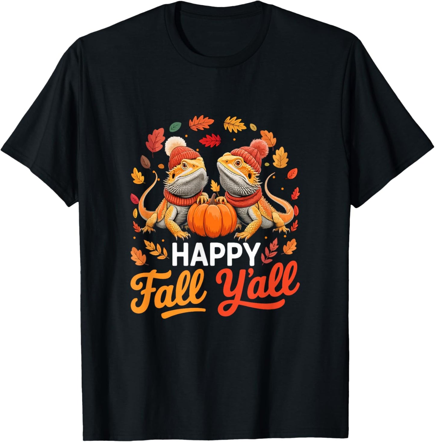 Fall Y'all Thanksgiving Couple Bearded Dragons Colorful Fall T-Shirt - T-Shirt | Black