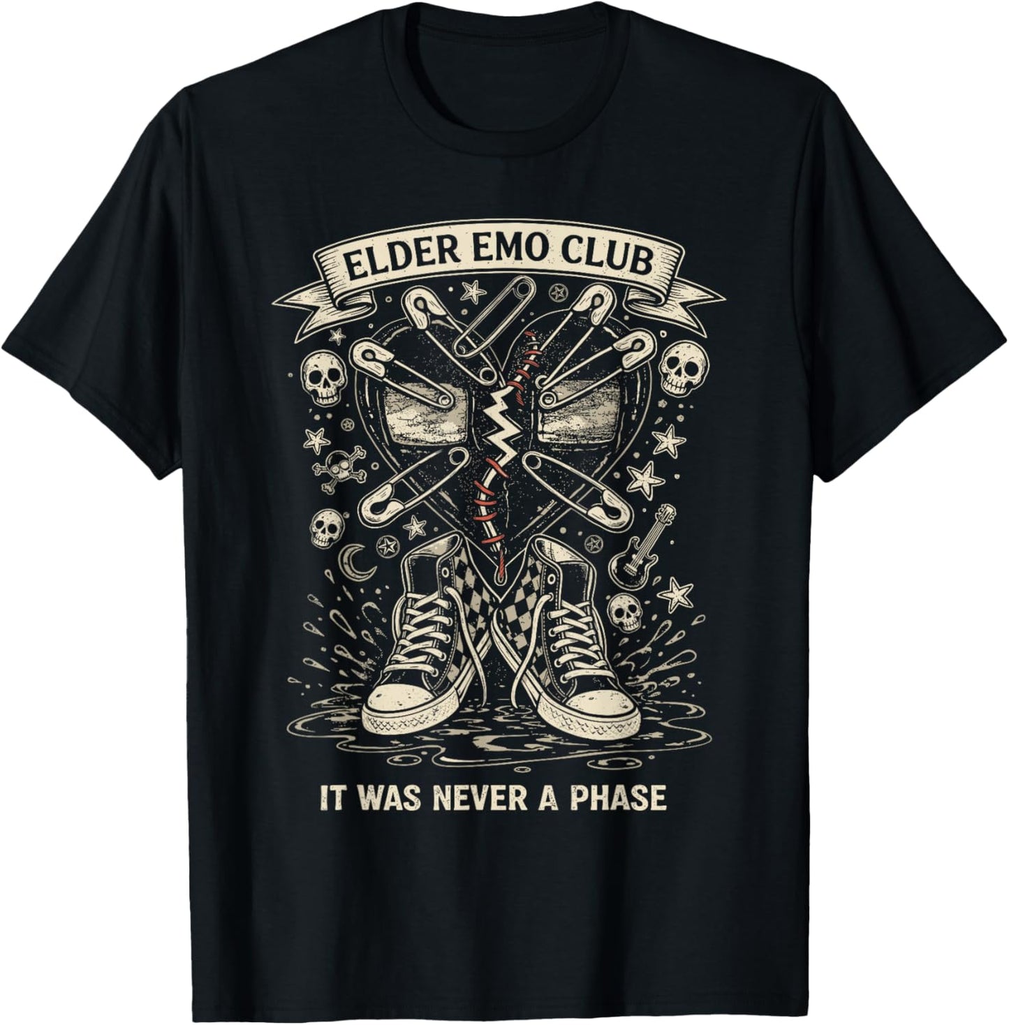 Elder Emo Club Broken Heart Punk Rock T-Shirt - T-Shirt | Black