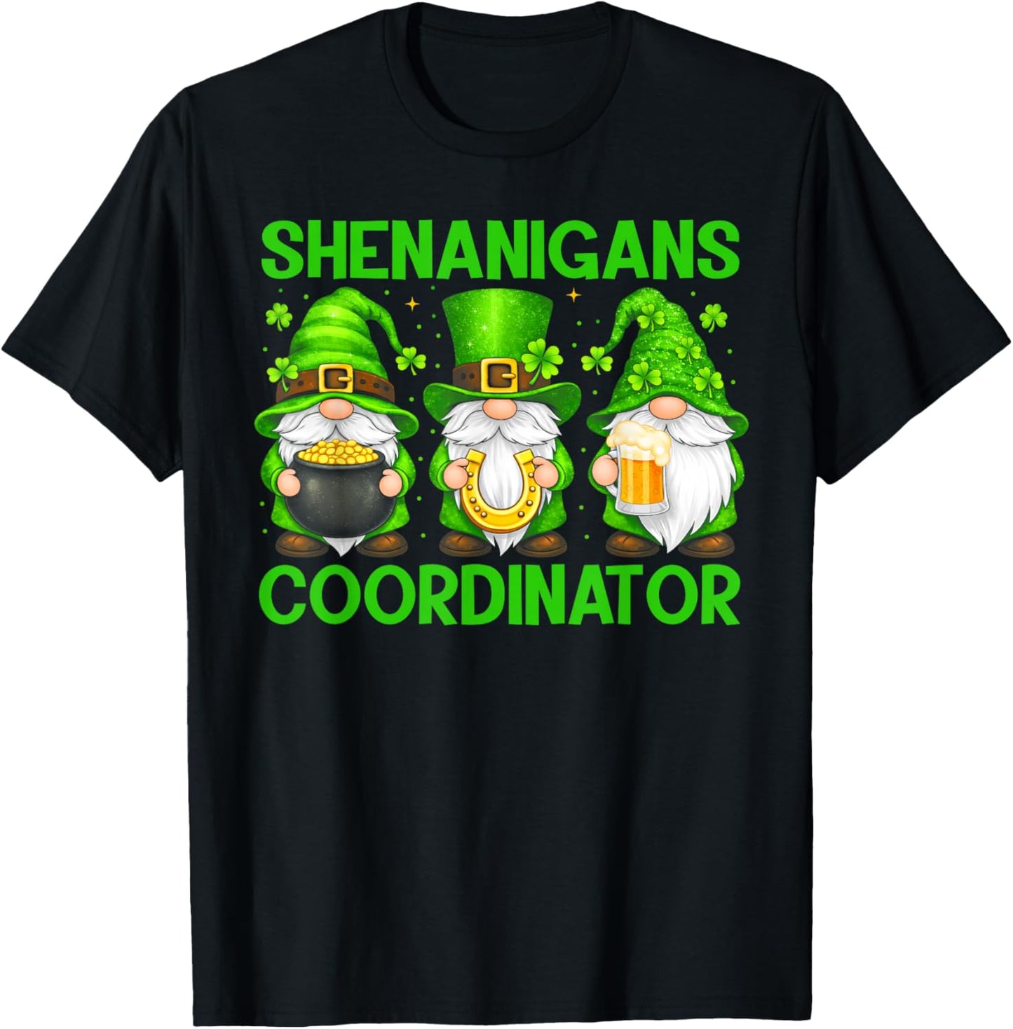 Shenanigans Coordinator Three Gnomes Teacher St Patricks Day T-Shirt - T-Shirt | Black