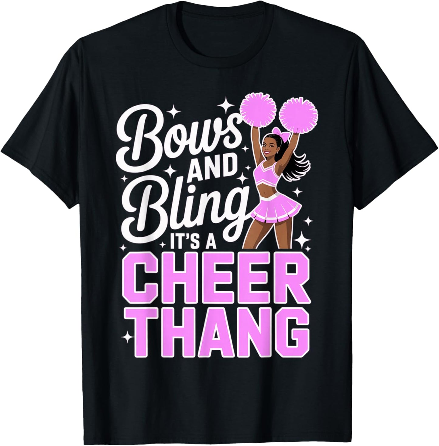 Black Cheerleader Bows Cheer Cheerleading Hot Pink T-Shirt - T-Shirt | Black