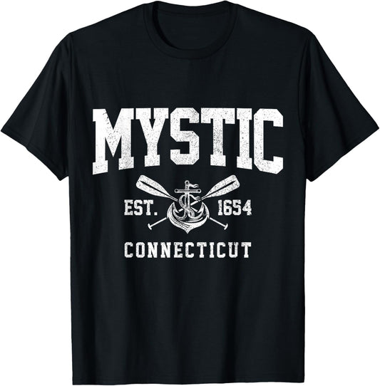 Mystic Connecticut Maritime Nautical Vintage Pride T-Shirt - T-Shirt | Black