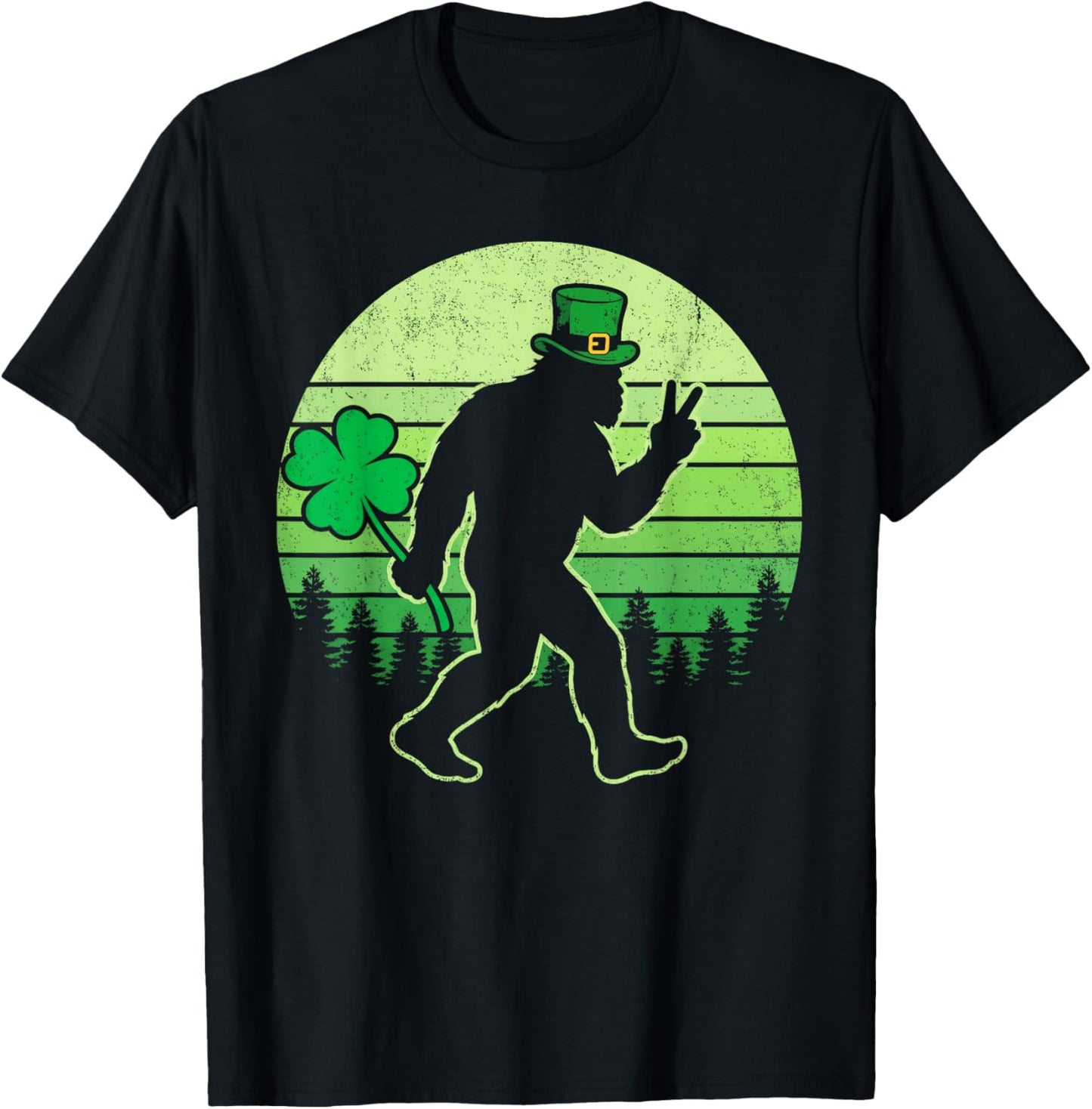 Funny Men St Patricks Day Bigfoot Shamrock Men Women Kids T-Shirt - T-Shirt | Black