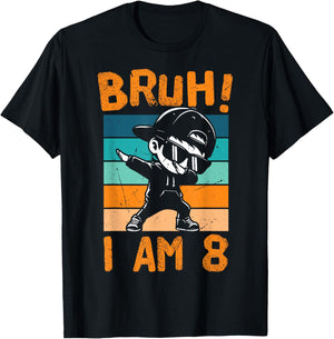 Bruh I Am 8 Year Old Dabbing Boy 8th Birthday Decorations T-Shirt - T-Shirt | Black