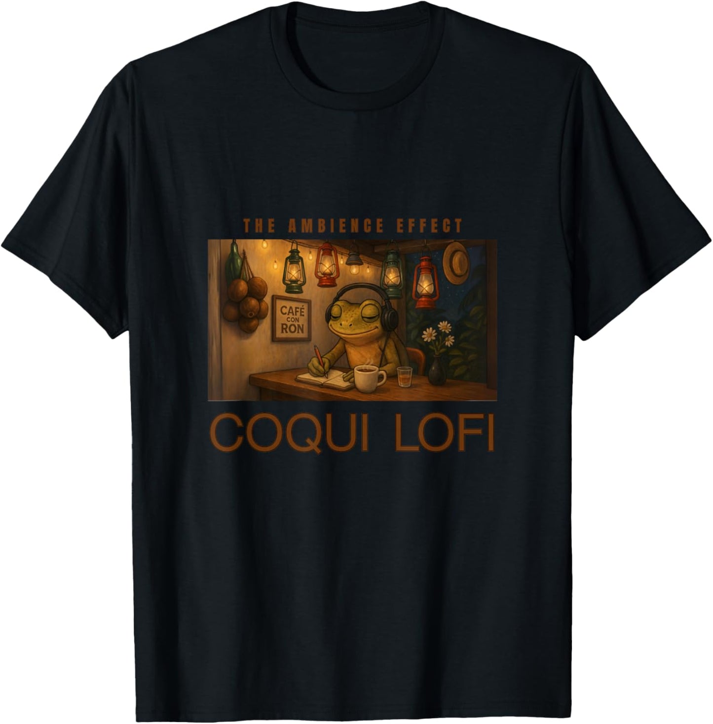 Coquí Lofi Vibing Out with Puerto Rican Ambience Effect T-Shirt - T-Shirt | Black