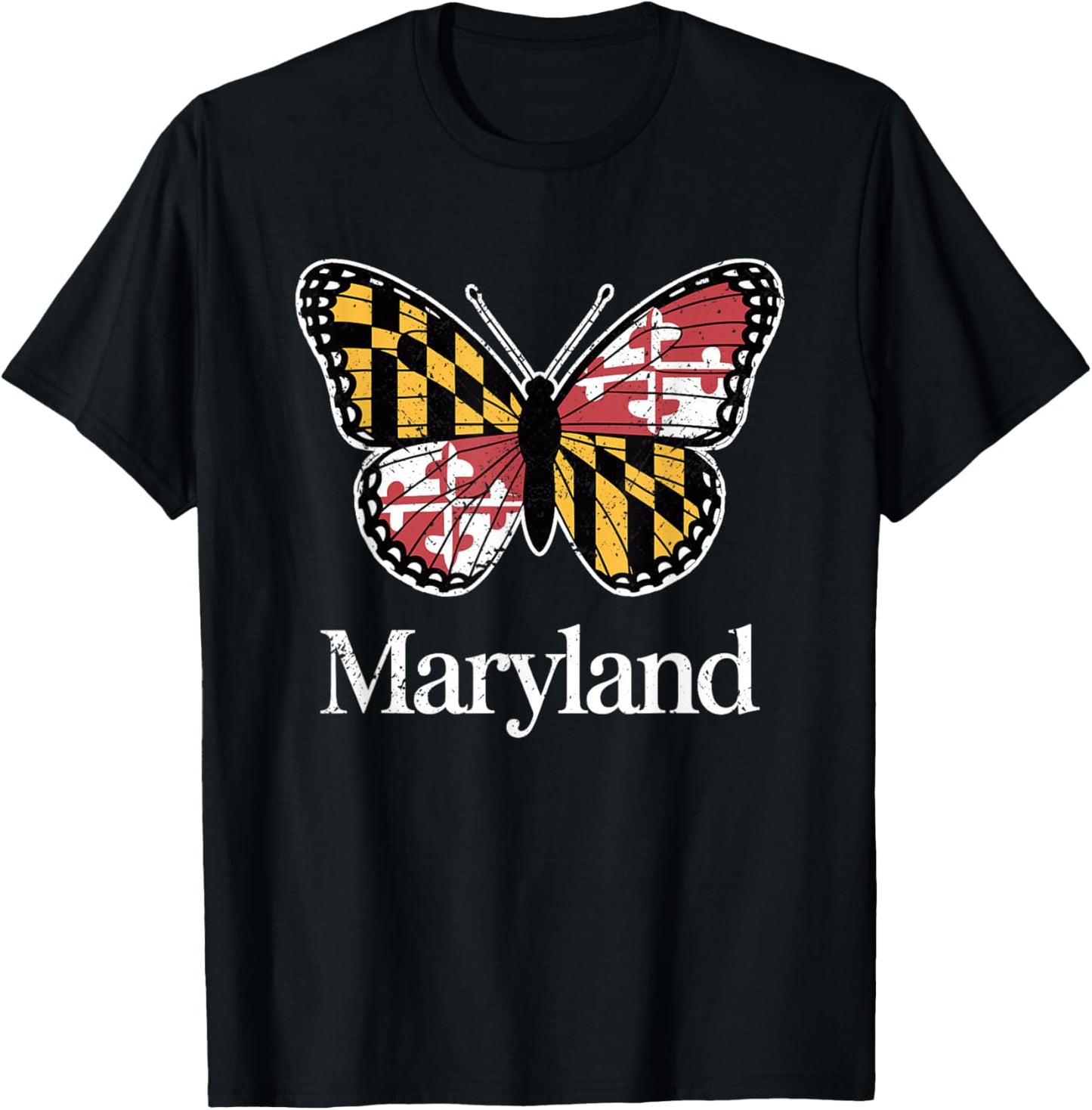 Maryland State Flag Butterfly Art Pride T-Shirt - T-Shirt | Black