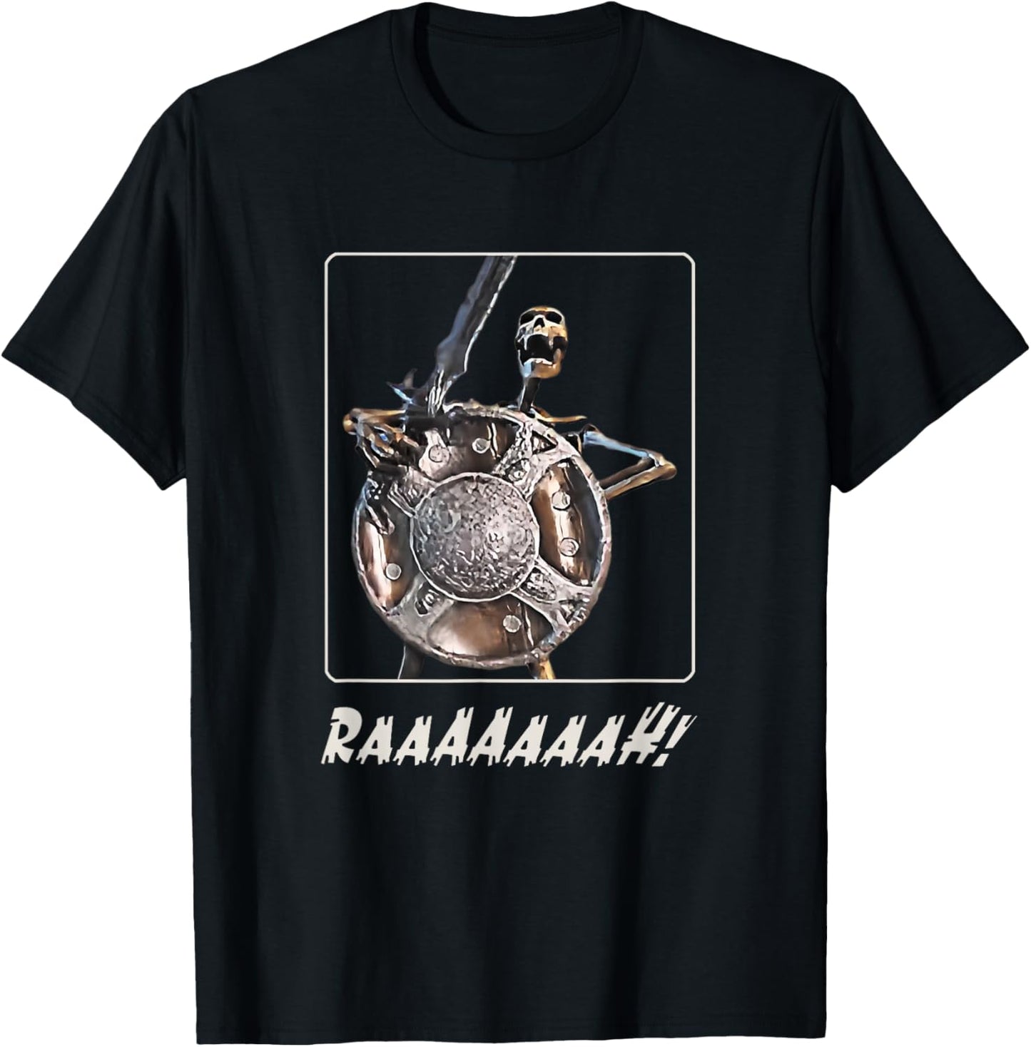 Skeleton Banging Shield Funny Meme T-Shirt - T-Shirt | Black