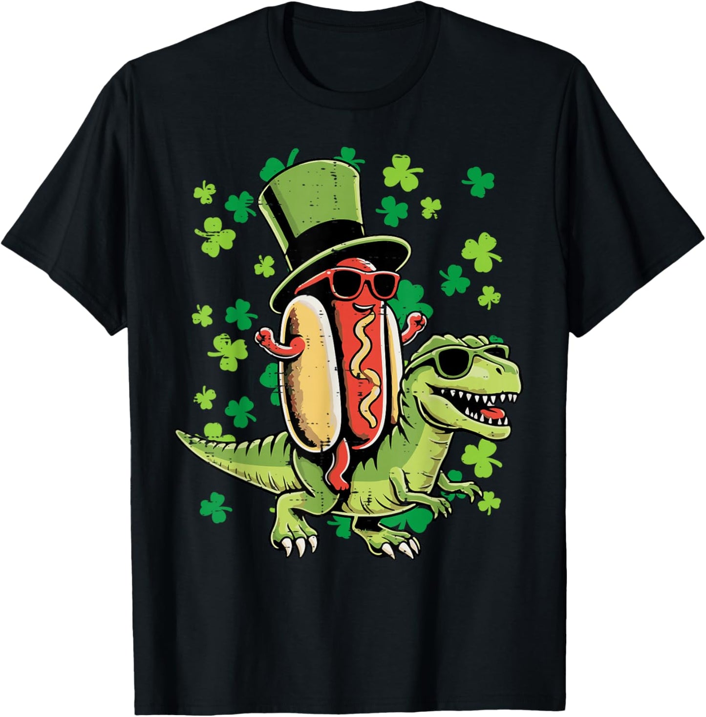 St Patricks Day Hotdog Trex Dino Toddler Boys Kids Youth T-Shirt - T-Shirt | Black