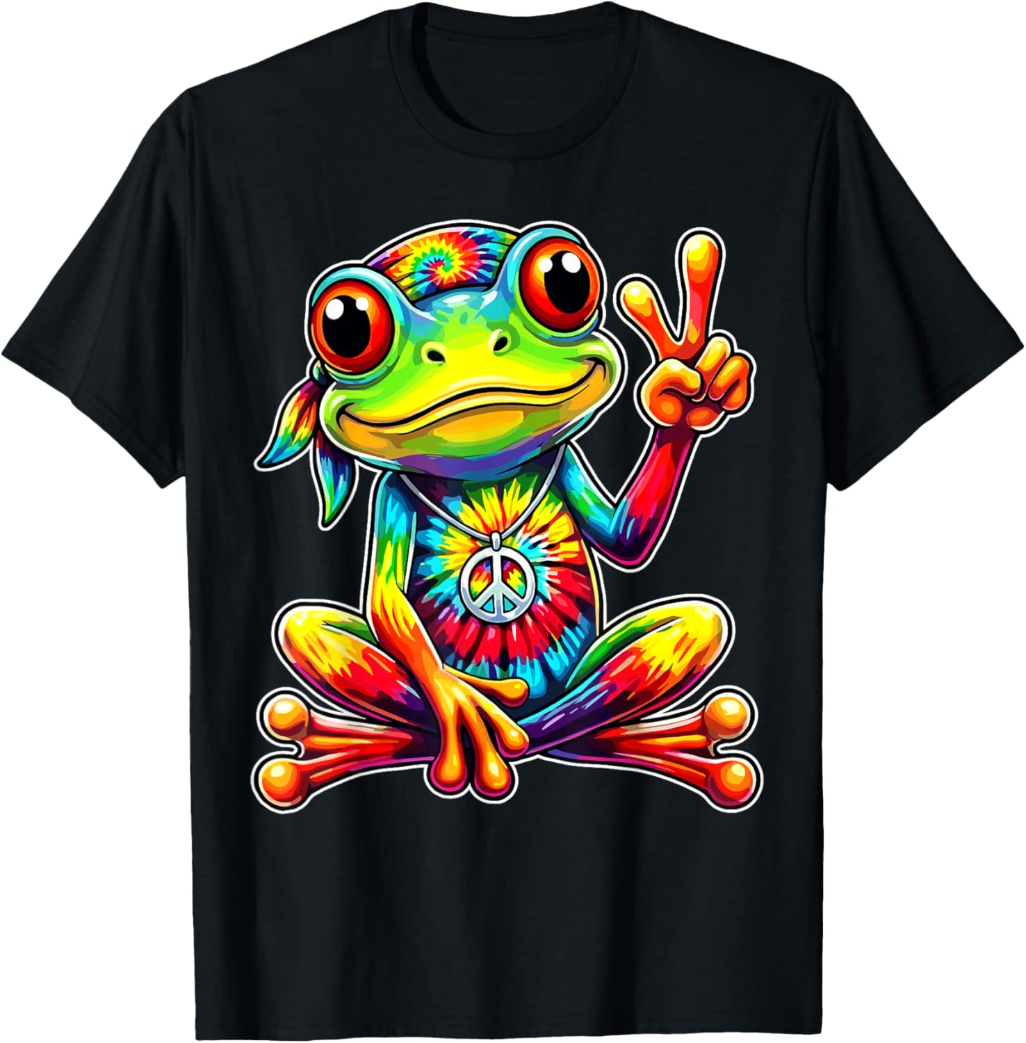 Tie Dye Frog Peace Sign Hippie T-Shirt - T-Shirt | Black