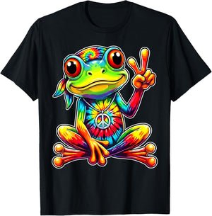 Tie Dye Frog Peace Sign Hippie T-Shirt - T-Shirt | Black