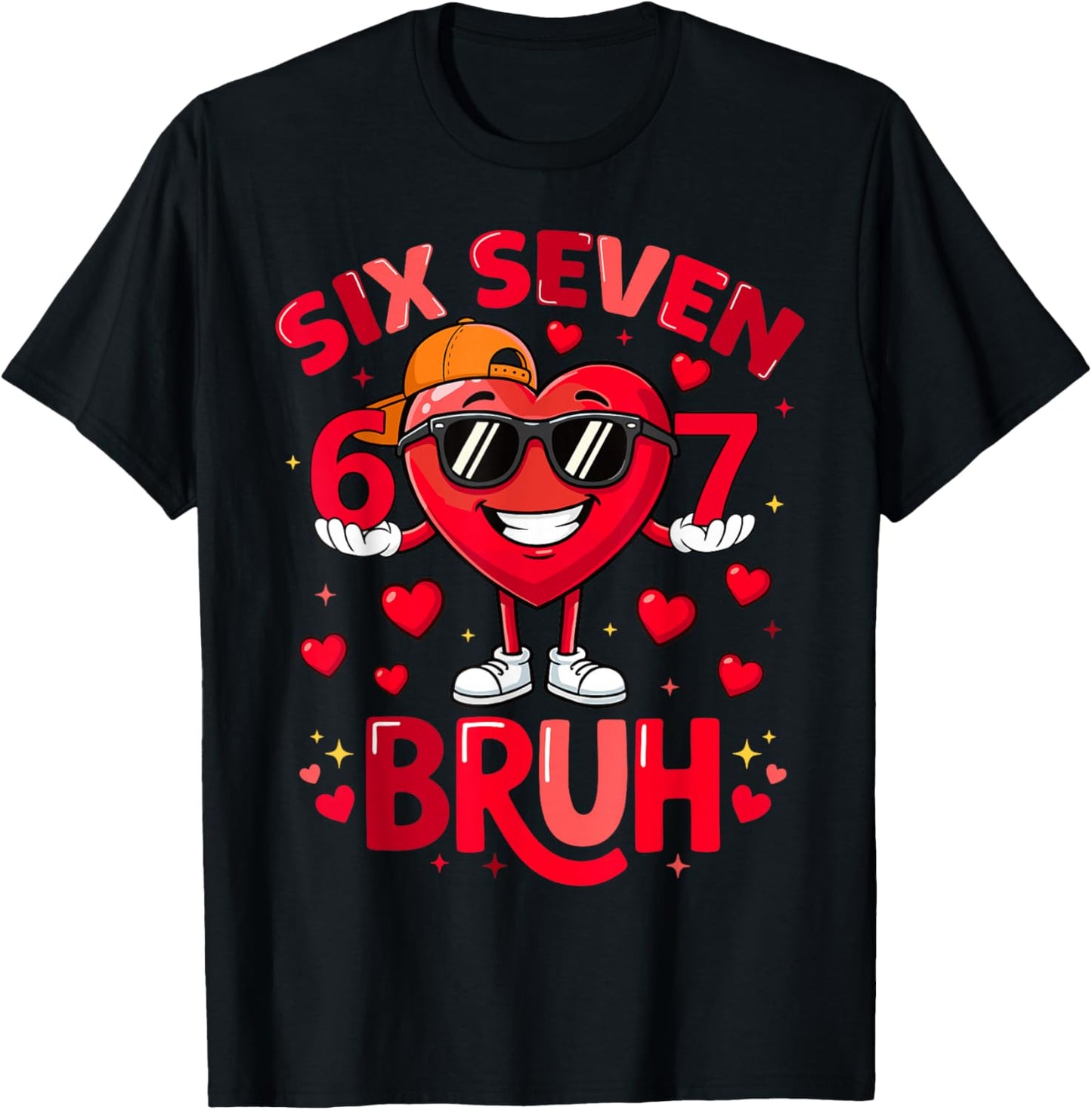 6 7 Valentines Day Shirt Men Boys Funny Heart Meme Six Seven T-Shirt - T-Shirt | Black