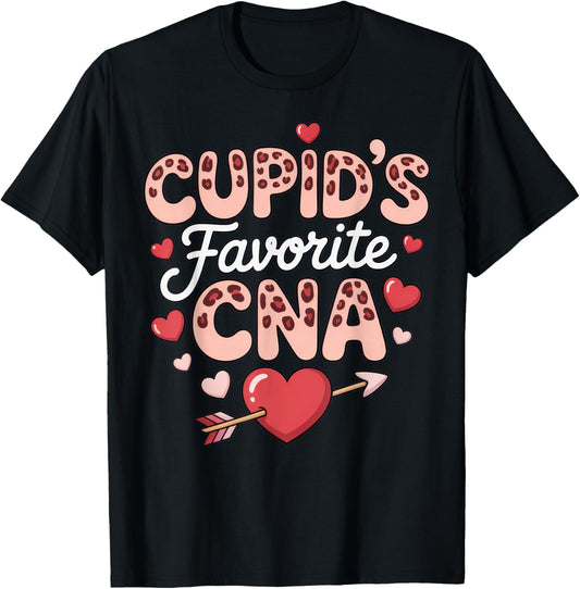 Cupid's Favorite CNA Funny Nurse Valentine's Day Humor T-Shirt - T-Shirt | Black