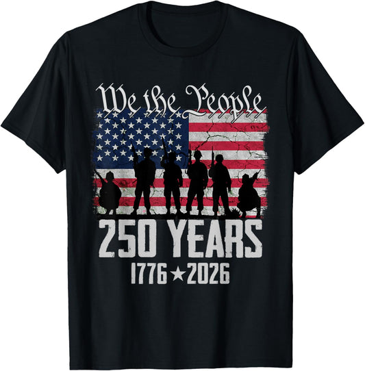 Flag Vintage 250 Years American 1776 2026 250th USA Birthday T-Shirt - T-Shirt | Black