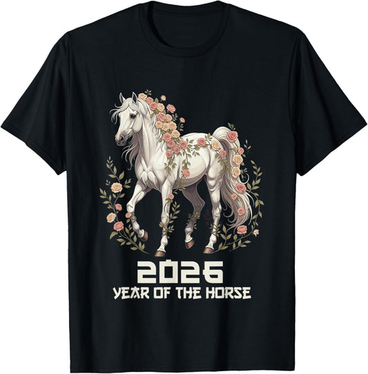 Vintage Horse 2026 Chinese New Year of The Horse 2026 T-Shirt - T-Shirt | Black