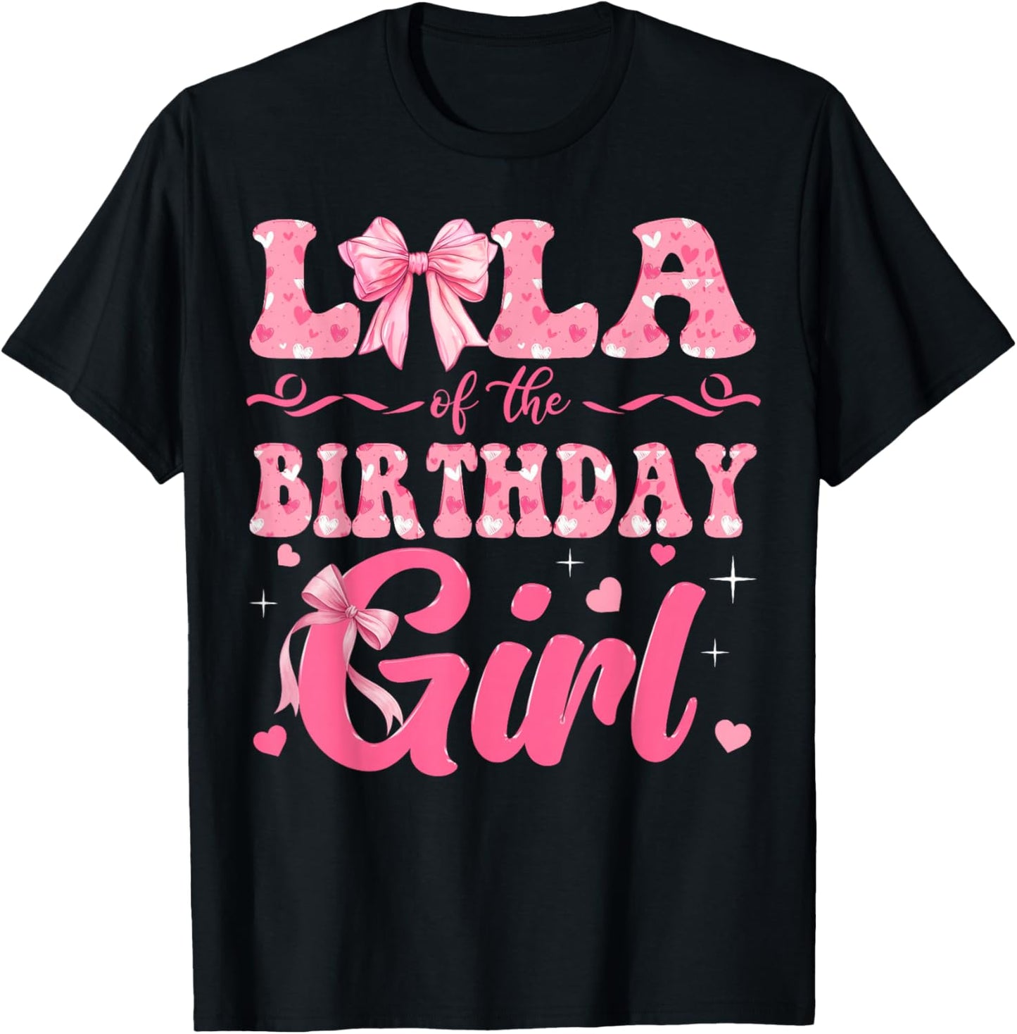 Lola of The Birthday Girl Family Pink Coquette Bow T-Shirt - T-Shirt | Black