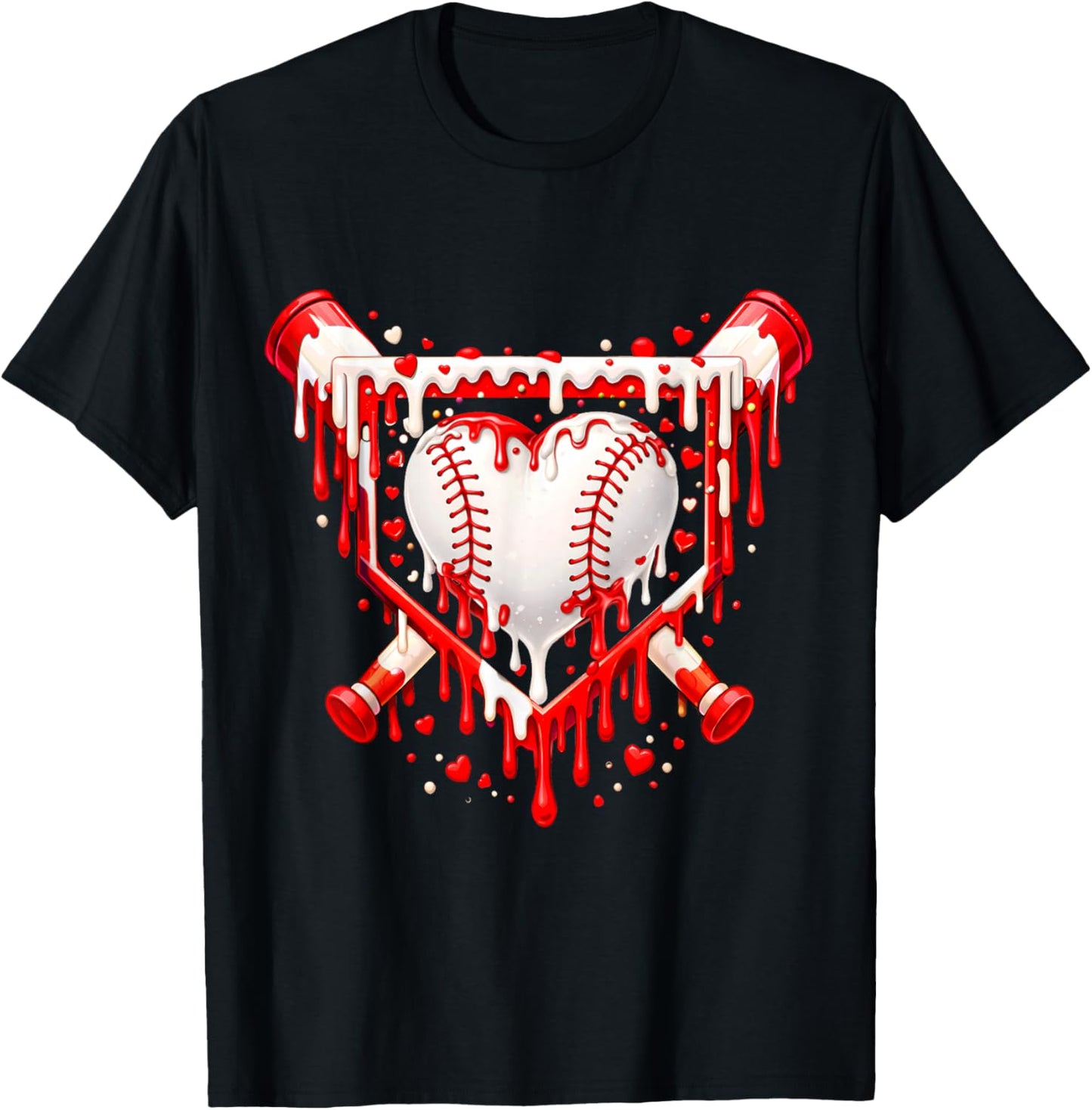Funny Heart Baseball Drip Ice Cream Valentines Day Boys Kids T-Shirt - T-Shirt | Black