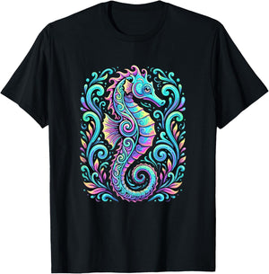 Colorful Seahorse Ocean T-Shirt - T-Shirt | Black