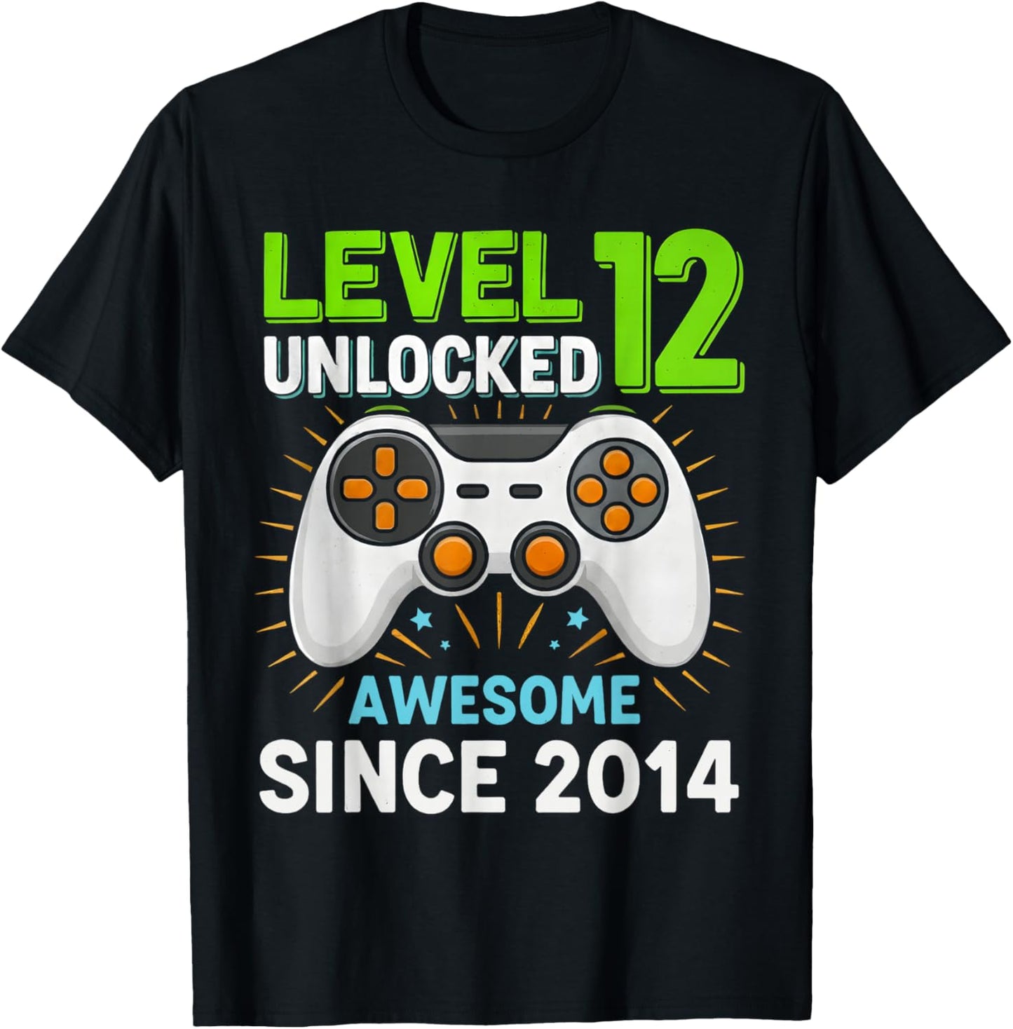 Level 12 Unlocked Awesome Since 2014 Gaming Birthday 12th T-Shirt - T-Shirt | Black