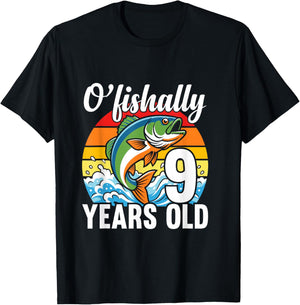 Ofishally 9 Years Old Fisherman 9th Birthday Party Fishing T-Shirt - T-Shirt | Black