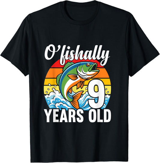 Ofishally 9 Years Old Fisherman 9th Birthday Party Fishing T-Shirt - T-Shirt | Black