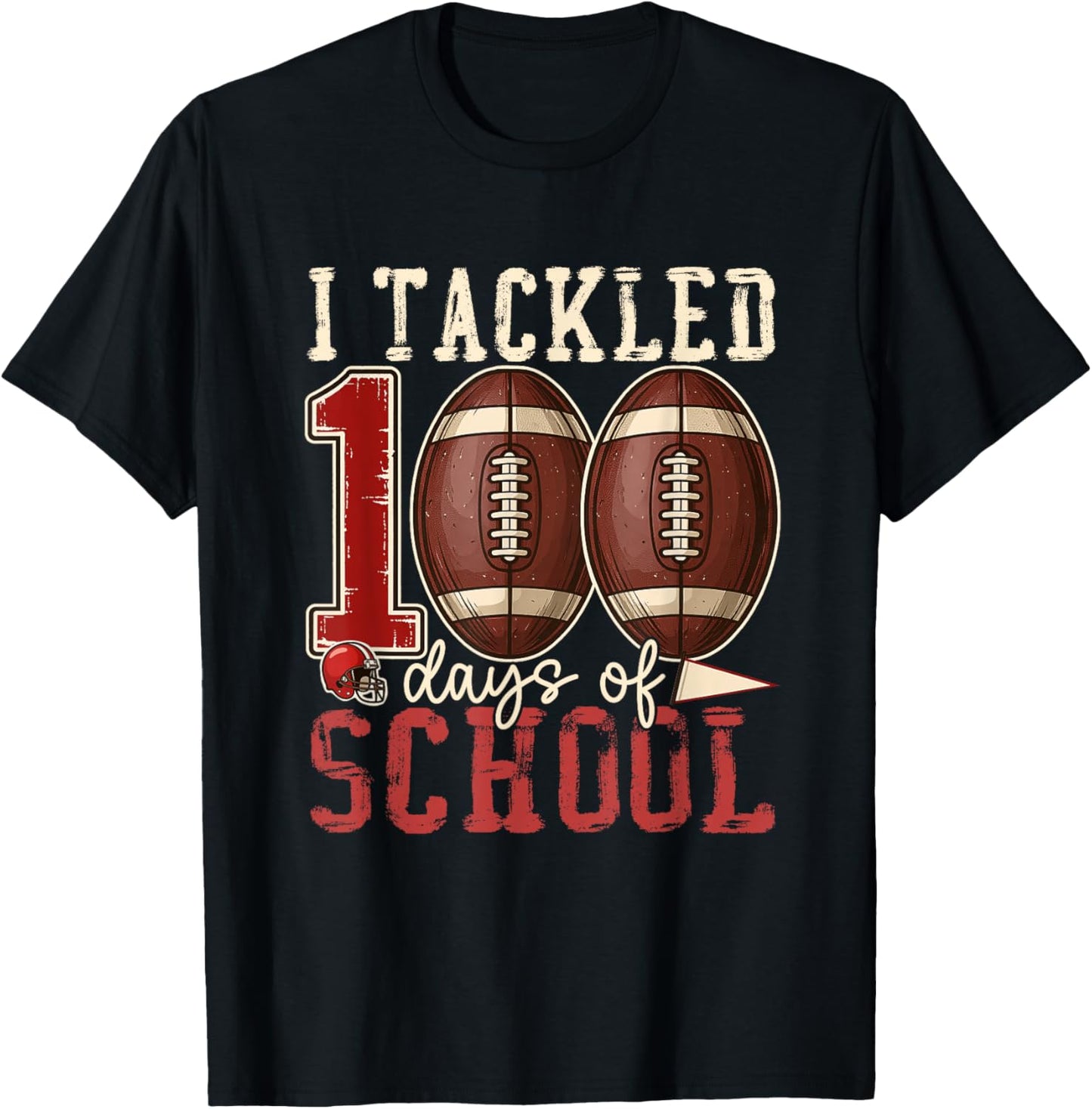 I Tackled 100 Days of School Football Boys Kids 100th Day T-Shirt - T-Shirt | Black