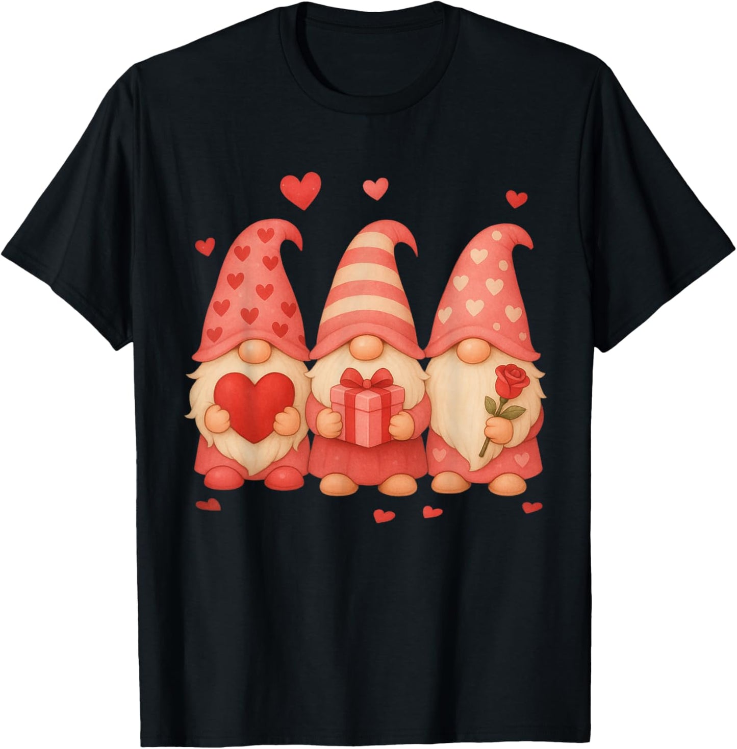 Valentines Day Gnome Hearts Love Cute Family Men Women T-Shirt - T-Shirt | Black