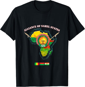 Burkina Faso, Mali and Niger, AES African Continent Novelty T-Shirt - T-Shirt | Black
