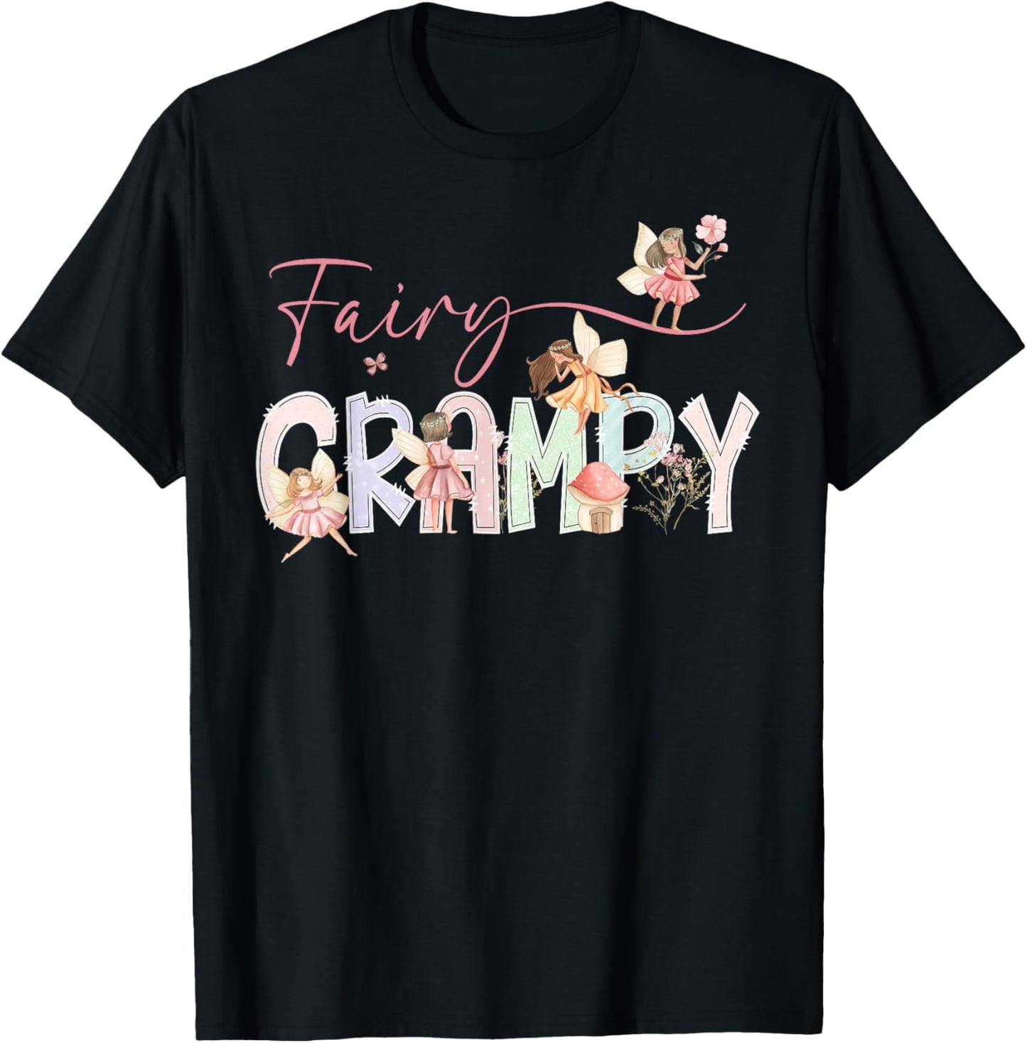 Fairy Grampy Magical Floral Birthday Girl Fairytale Family T-Shirt - T-Shirt | Black