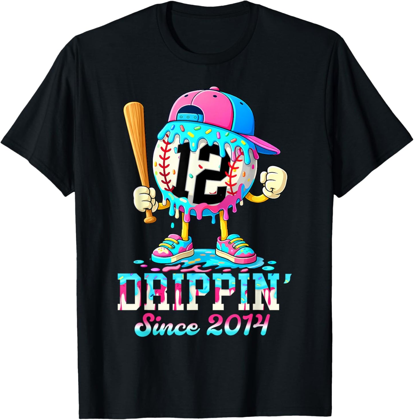 Baseball 12 Years Old Since 2014 Ice Cream 12th Birthday Boy T-Shirt - T-Shirt | Black