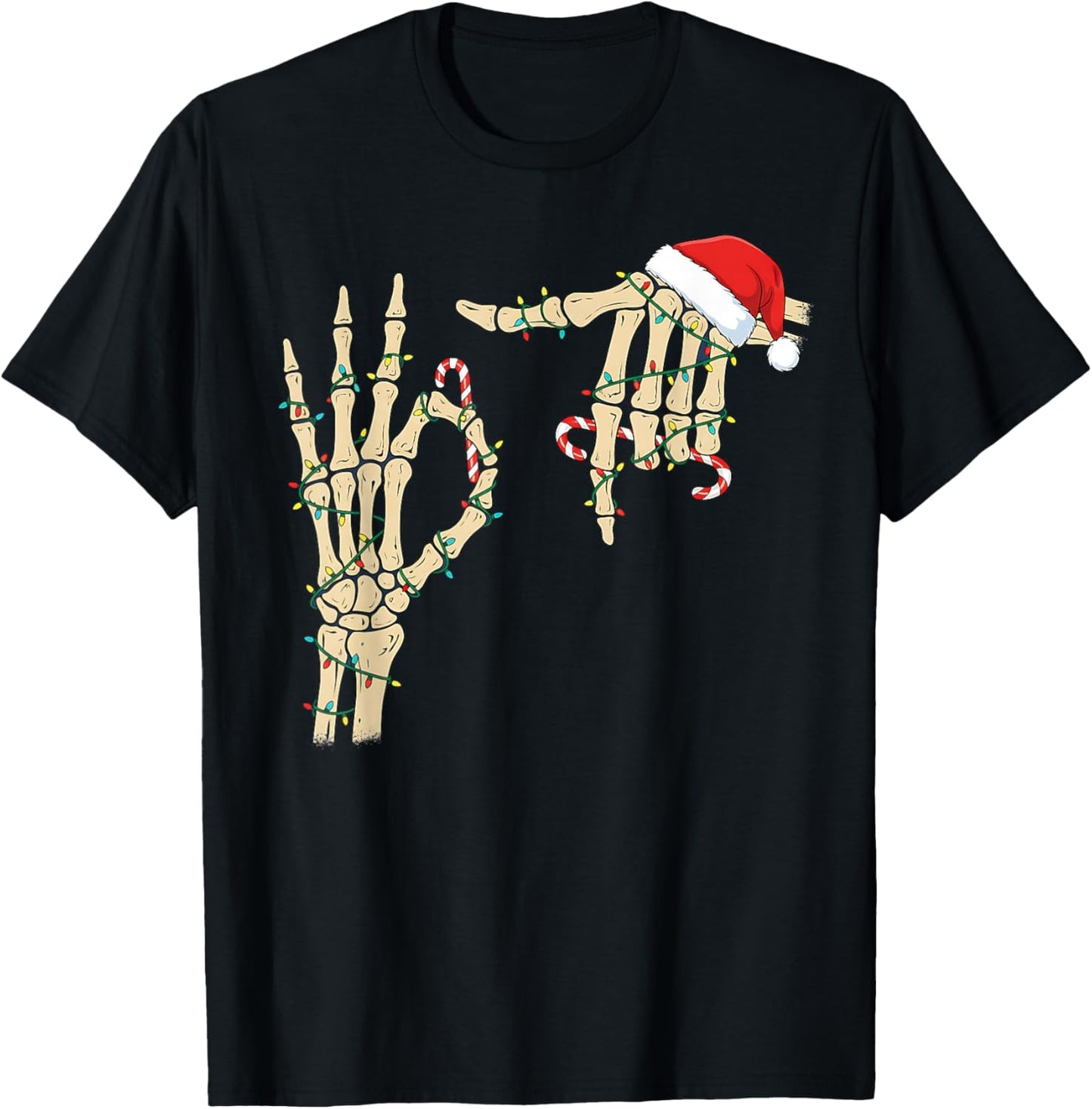67 Six Seven Meme Skeleton Hand Christmas Santa Hat T-Shirt - T-Shirt | Black