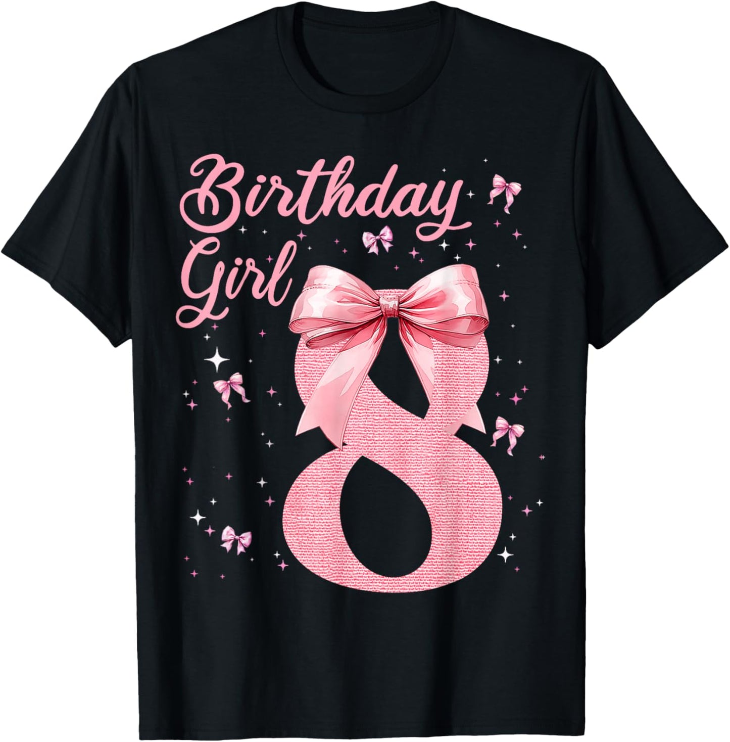 Kids 8th Birthday Girl Coquette Bow Theme 8 Year Old Girls T-Shirt - T-Shirt | Black