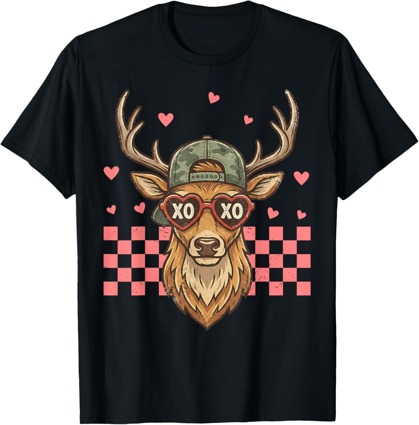 XOXO Valentine Buck Camo Deer Retro Hunting Boys Men Boy T-Shirt - T-Shirt | Black