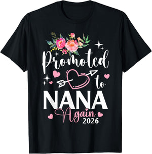 Promoted to Nana Again Est 2026 Flower Heart T-Shirt - T-Shirt | Black
