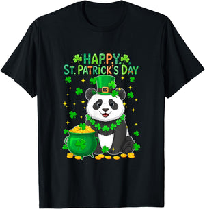 Happy St. Patrick's Day Panda Shamrocks Coins Lover Kids T-Shirt - T-Shirt | Black