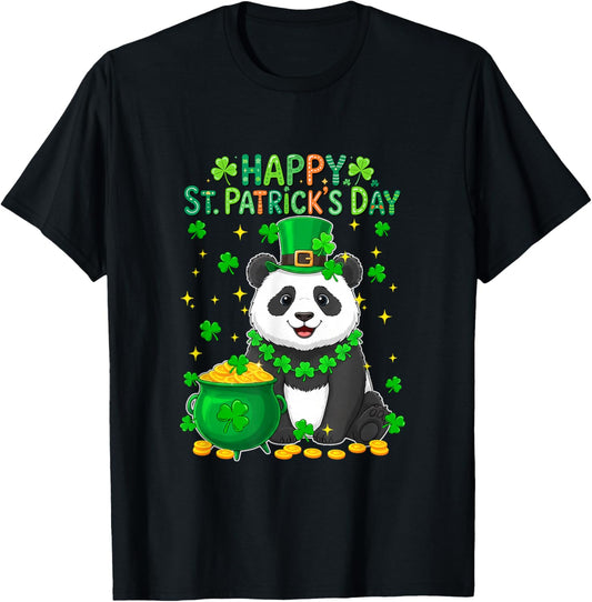 Happy St. Patrick's Day Panda Shamrocks Coins Lover Kids T-Shirt - T-Shirt | Black