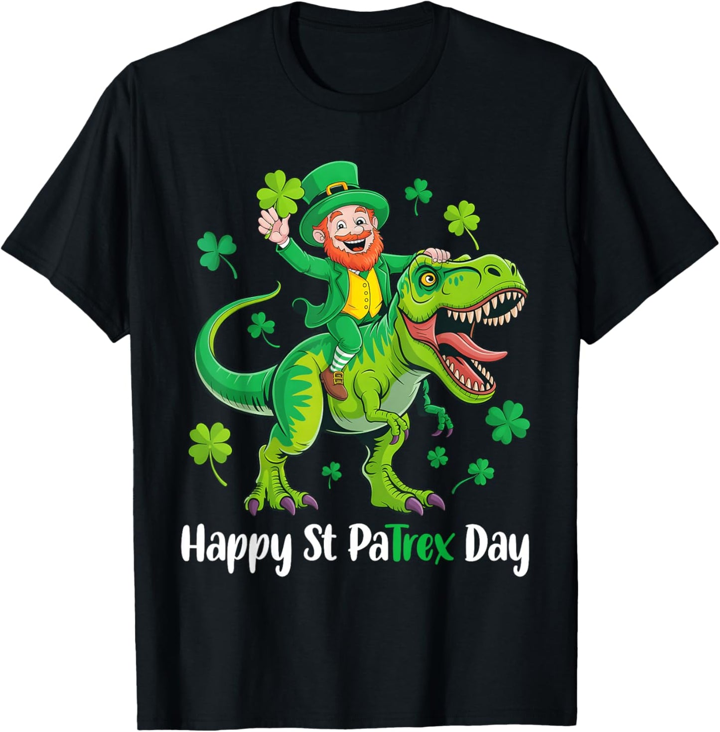 Funny St Patricks Day Pa-Trex Dinosaur Shamrock Boys Kids T-Shirt - T-Shirt | Black