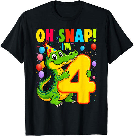 4 Year Old Alligator Birthday Crocodile Gator 4th T-Shirt - T-Shirt | Black