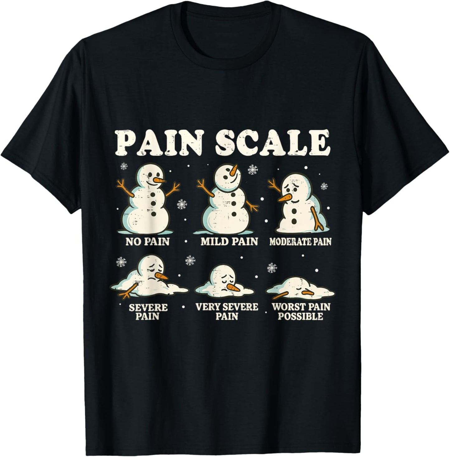 Christmas Pain Scale Snowman Funny Nurse ICU Nurse Xmas Pjs T-Shirt - T-Shirt | Black