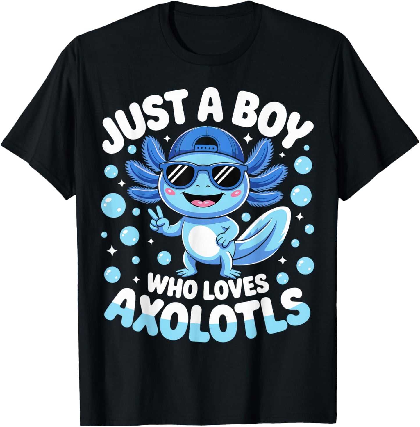 Just A Boy Who Loves Axolotls Cute Axolotl Kids Boys T-Shirt - T-Shirt | Black