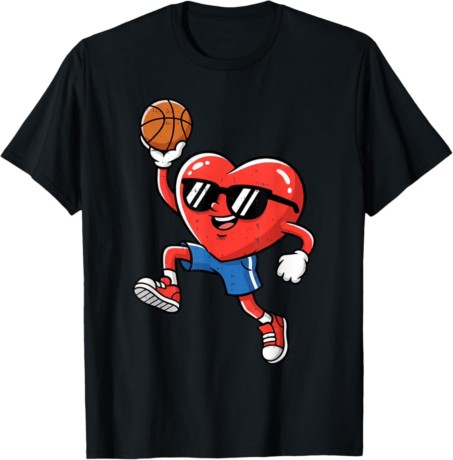 Boy Valentines Day Funny Heart Basketball Women Men Kids T-Shirt - T-Shirt | Black