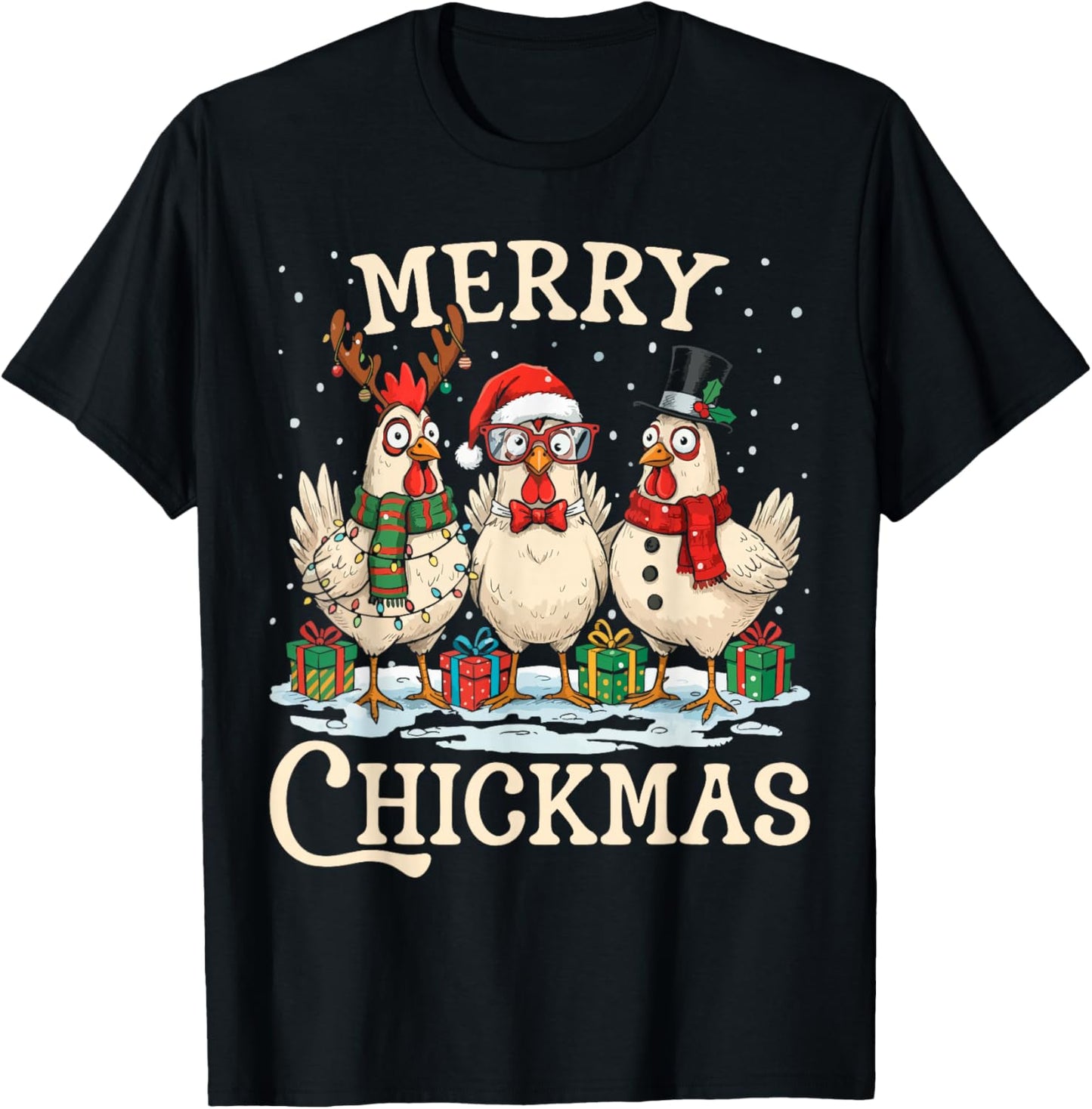 Chicken Christmas Santa Hat Merry Chickmas Xmas Farm Animal T-Shirt - T-Shirt | Black