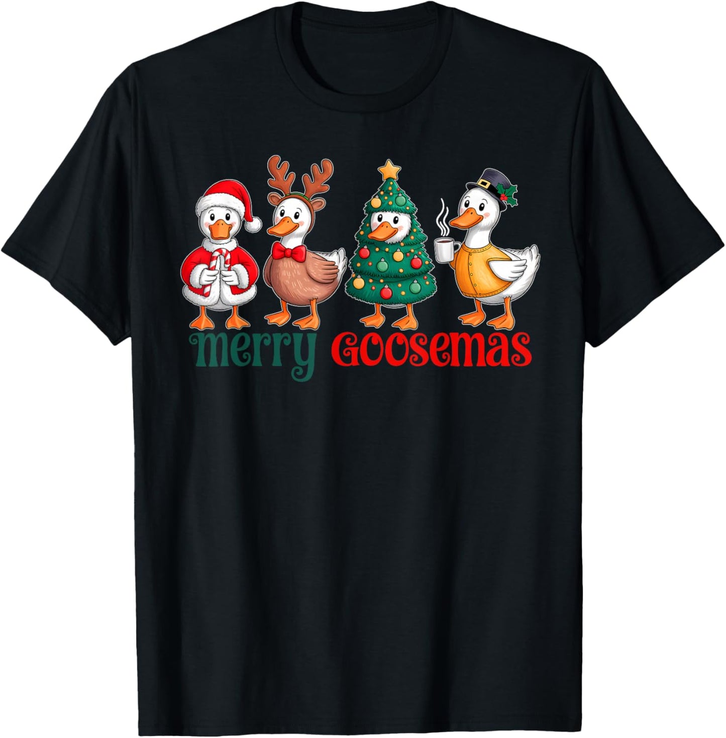 Merry Goosemas Christmas Goose Santa Hat Funny Xmas Holiday T-Shirt - T-Shirt | Black